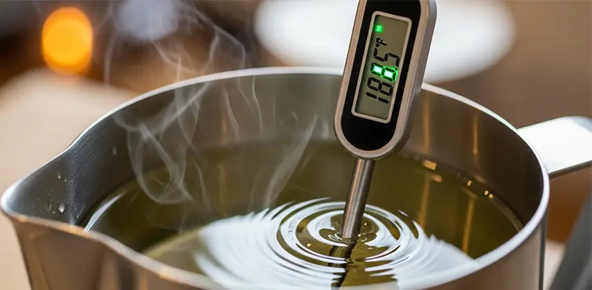 Mum yapımında parafin eritme sıcaklığı kontrolü ve termometre kullanımı.